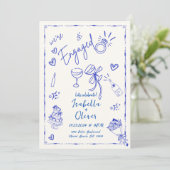 トレンディー予測できなブルー手書き婚約パーティ 招待状 (スタンド正面)