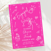 トレンディー予測できなホットピンク手描き婚約パーティ 招待状