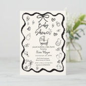 トレンディー予測できな波手引き弓ベビーシャワー 招待状 (スタンド正面)
