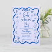 トレンディー予測できな波手引き弓ベビーシャワー 招待状 (スタンド正面)