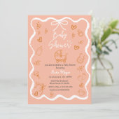 トレンディー予測できな波手引き弓ベビーシャワー 招待状 (スタンド正面)