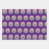 トレンディー人気があるピンクグリーンパープルリース ラッピングペーパーシート (正面)