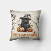 トレンディー伝統的クラシックハロウィーンブラックキャット クッション (裏面)