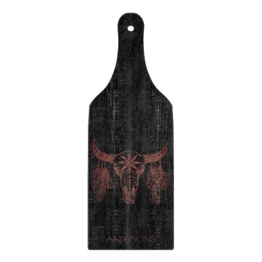 トレンディー先住民バッファローフェザーズブラックウッド カッティングボード (正面)