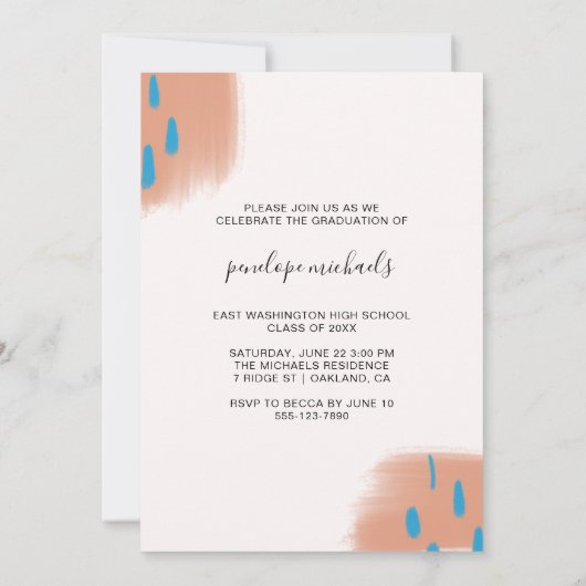 トレンディー写真コラージュとスプラッシュ卒業パーティー 招待状 (裏面)