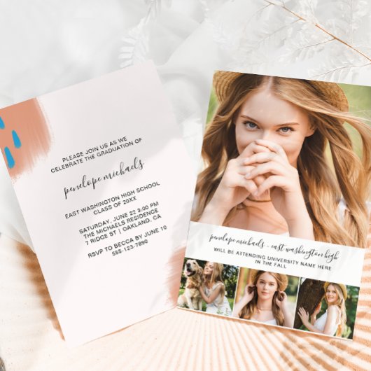 トレンディー写真コラージュとスプラッシュ卒業パーティー 招待状