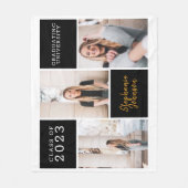 トレンディー写真コラージュ任意の年名卒業 フリースブランケット (正面)