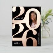 トレンディー写真卒業パーティーバラ金ゴールド 箔招待状 (立ち正面)