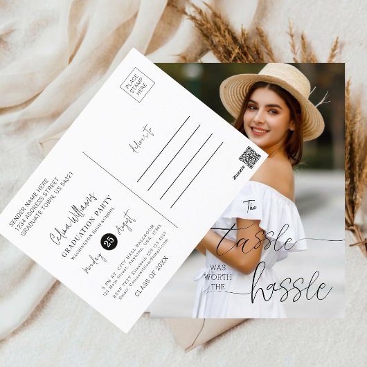 トレンディー写真卒業パーティー招待状 ポストカード