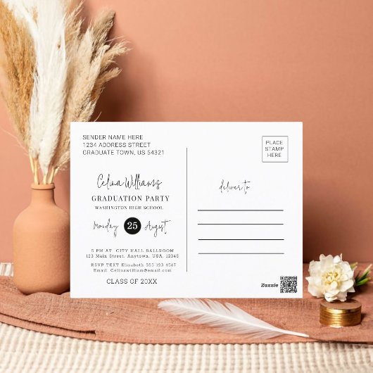 トレンディー写真卒業パーティー招待状 ポストカード