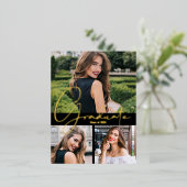 トレンディー写真卒業パーティー 箔招待状ポストカード (立ち正面)