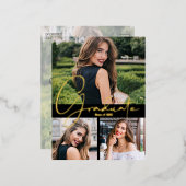 トレンディー写真卒業パーティー 箔招待状ポストカード (正面/裏面)