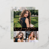 トレンディー写真卒業パーティー 箔招待状ポストカード (正面/裏面)