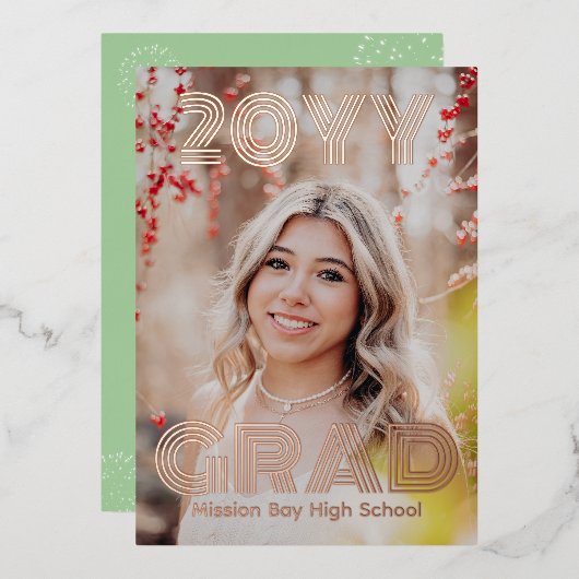 トレンディー写真卒業パーティー 箔招待状 (正面/裏面)