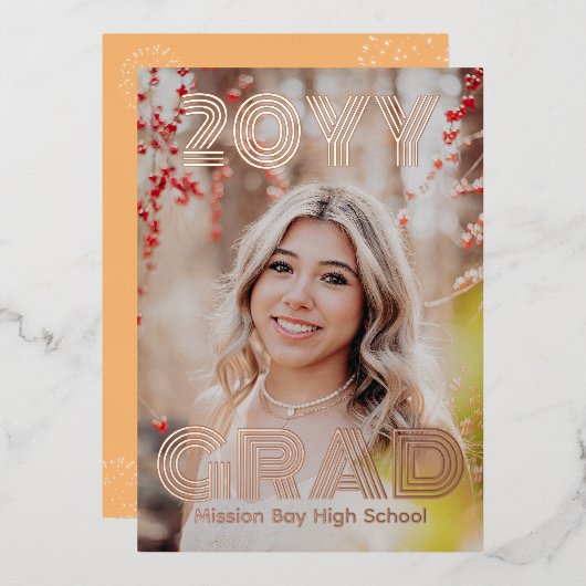 トレンディー写真卒業パーティー 箔招待状 (正面/裏面)