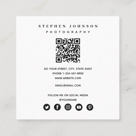 トレンディー写真家3枚QRコードソーシャルメディア スクエア名刺 (裏面)