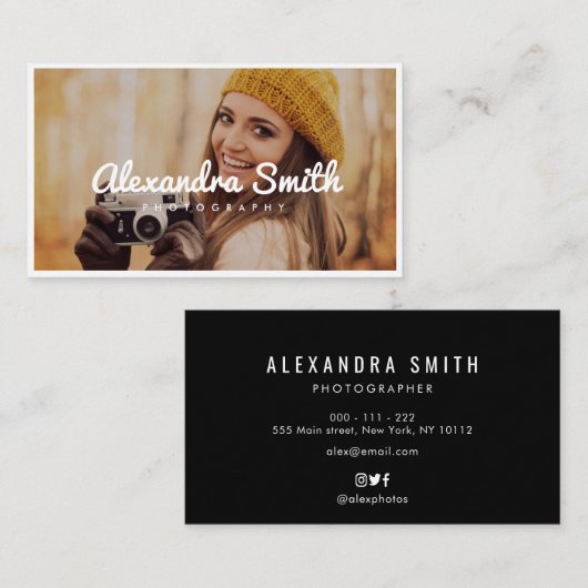 トレンディー写真枠白文字写真 名刺 (正面/裏面)