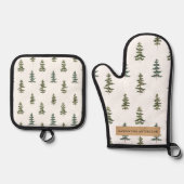 トレンディー冬 |クリスマスツリーパターン 鍋つかみ&鍋敷きセット (正面)