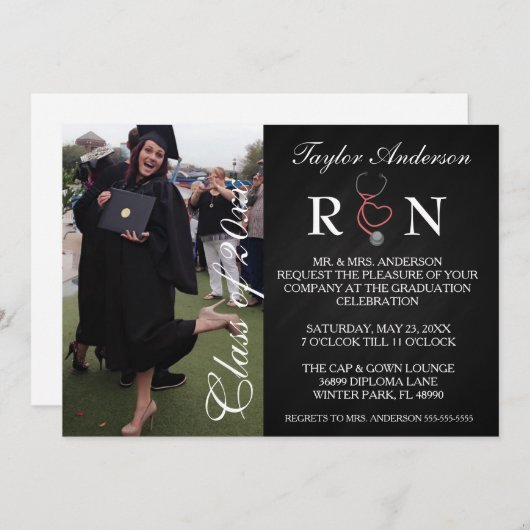 トレンディー医療RN学校卒業発表 招待状 (正面/裏面)