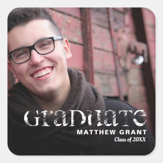 トレンディー卒業お祝い写真 スクエアシール (正面)