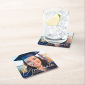トレンディー卒業写真ホワイトスクリプトパーティー スクエアペーパーコースター (インサイチュ)