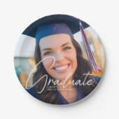 トレンディー卒業写真ホワイトスクリプトパーティー ペーパープレート (正面)