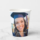 トレンディー卒業写真ホワイトスクリプトパーティー 紙コップ (裏面)