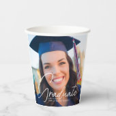 トレンディー卒業写真ホワイトスクリプトパーティー 紙コップ (正面)
