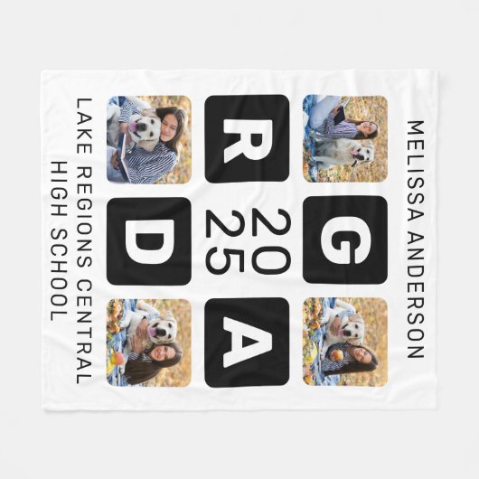 トレンディー卒業記念写真ユニーク校 フリースブランケット (正面(横))