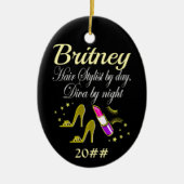 トレンディー及びシックパーソナライズされた美容師 セラミックオーナメント (正面)