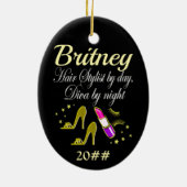 トレンディー及びシックパーソナライズされた美容師 セラミックオーナメント (裏面)