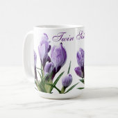 トレンディー双子の姉妹ジェミニ紫クロッカスフローラ コーヒーマグカップ (正面左)