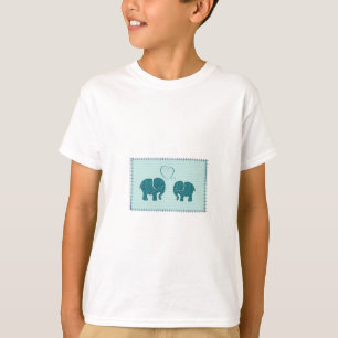 トレンディー可愛いロマンチックな象の愛のパッチワーク Tシャツ
