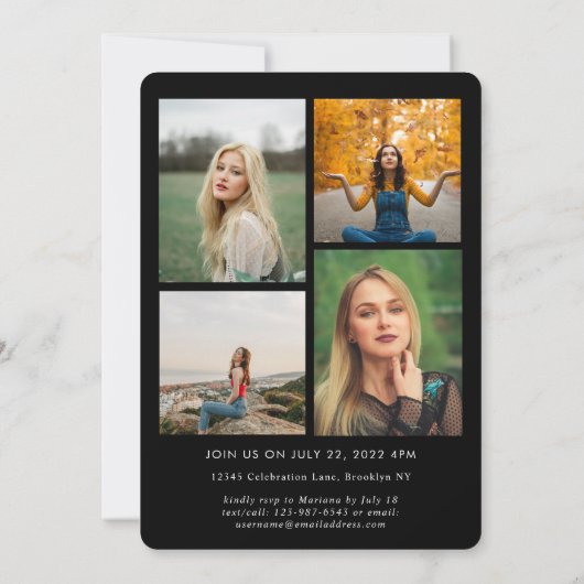 トレンディー台本黒金ゴールド写真校卒業 案内状 (裏面)