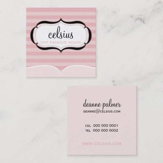 トレンディー名刺シックブティックピンクストライプ スクエア名刺 (正面/裏面)