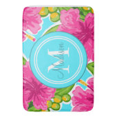 トレンディー名門私立校風のスタイルハイビスカスモノグラム名 バスマット (正面縦)