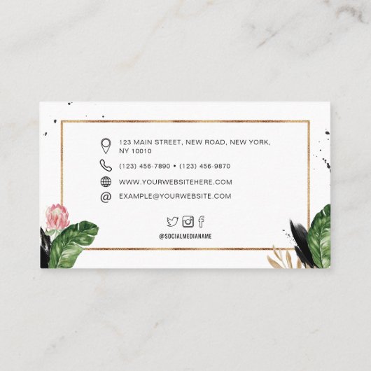 トレンディー夏の熱帯葉金ゴールドグリッターフレーム 名刺 (裏面)