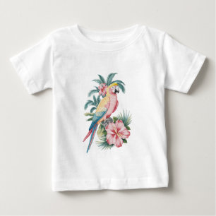 トレンディー夏ビーチオウムとハイビスカスフラワー ベビーTシャツ