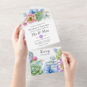 トレンディー多肉性の熱帯結婚フローラ オールインワン招待状 (貼ってはがせる)