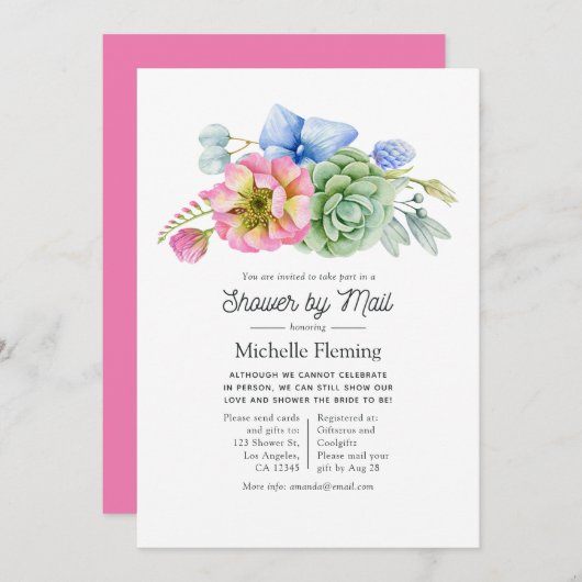 トレンディー多肉性フローラブライダルシャワーバイメール 招待状 (正面/裏面)