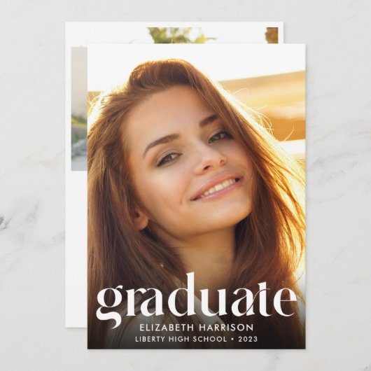 トレンディー大タイポグラフィ写真卒業パーティー 招待状 (正面/裏面)