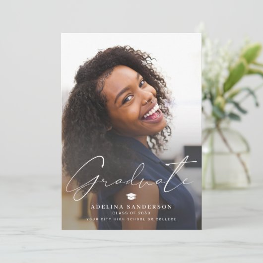 トレンディー大学院生の台本2写真シンプル卒業 案内状 (スタンド正面)