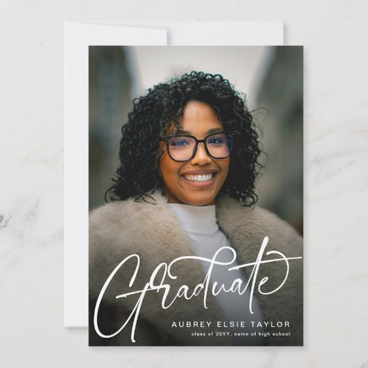 トレンディー大学院生スクリプト写真卒業 案内状 (正面)