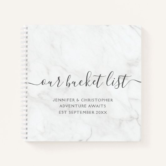 トレンディー大理石タイポグラフィ私たちのバケットリストカップル ノートブック (正面)