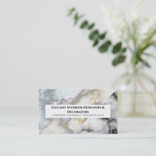 トレンディー大理石ルック金ゴールド白青花崗岩樹脂 名刺 (スタンド正面)