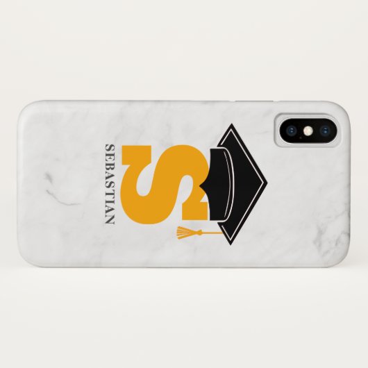 トレンディー大理石卒業キャップタッセルネームモノグラム Case-Mate iPhoneケース (裏面(横))