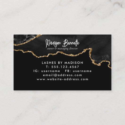 トレンディー大理石瑪瑙ブラック金ゴールドスクリプトモノグラム 名刺 (裏面)