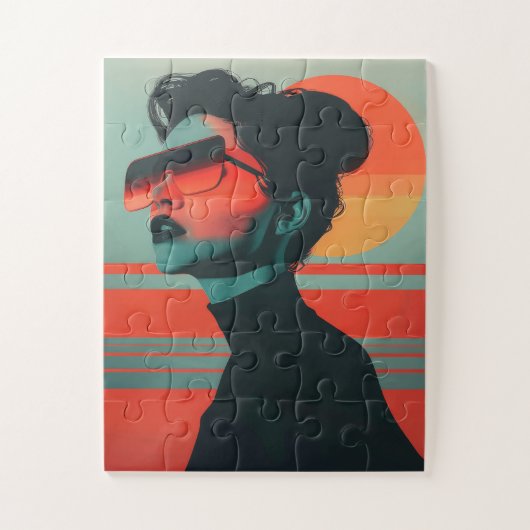 トレンディー女モダンレトロサンセットジグソーパズル ジグソーパズル (縦)