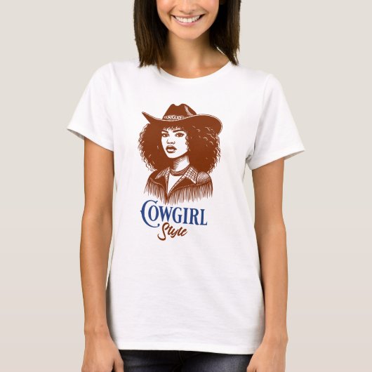 トレンディー女性のカーボーイスタイルウェスタンエステティックグラフィック Tシャツ (正面)