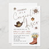 トレンディー女性のカーボーイディスコグリッターバチェロレッテ 招待状 (正面/裏面)